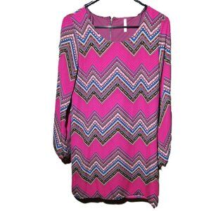 ❤️ 4/$20 Sage dress Hot pink Women's small Chevron Multicolored Zipper Bright